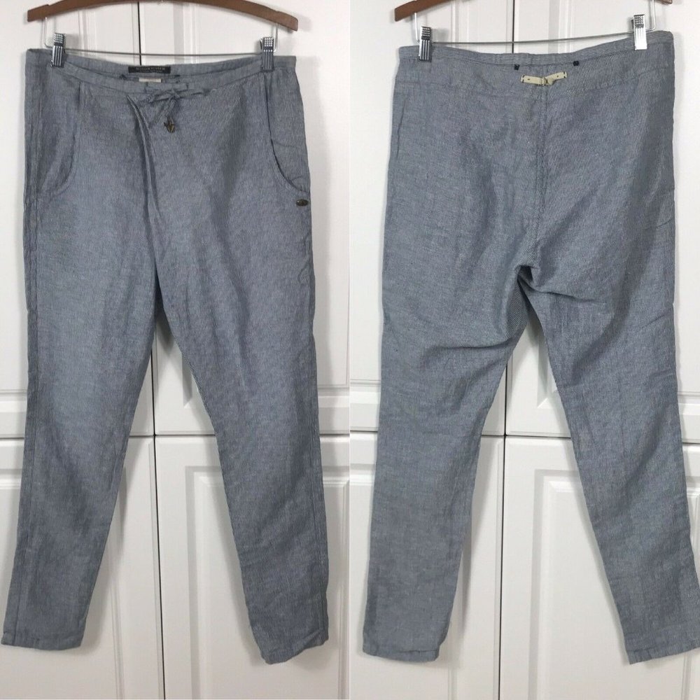 Maison Scotch Sz 1 / S Linen Blend Blue White Pin Stripe Drawstring Tapered Pant